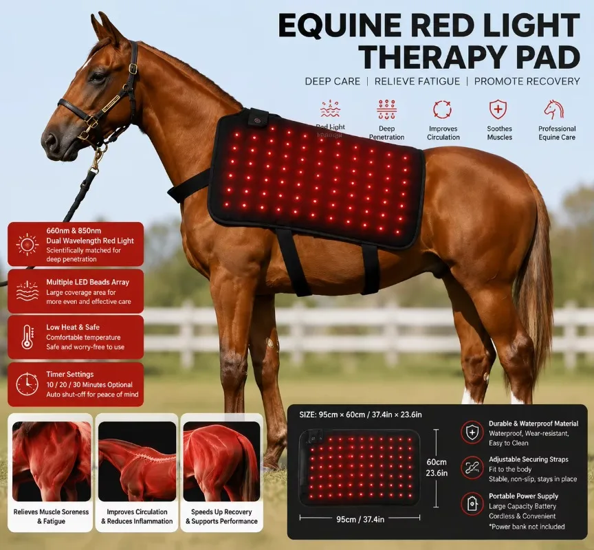 Lightweight Medium Equine Spine Physiotherapy Wrap 660nm 850nm Adjustable Velcro Strap Full Horse Back Uniform Light Irradiation