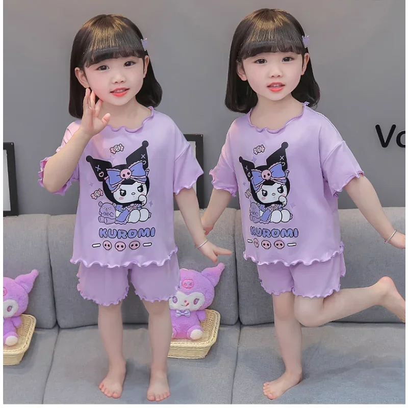 Cinnamoroll Kuromi Girl Summer New Thin Style Pajamas Sanrioed Anime Melody Cartoon Short Sleeved Shorts Kawaii Kids Homewear