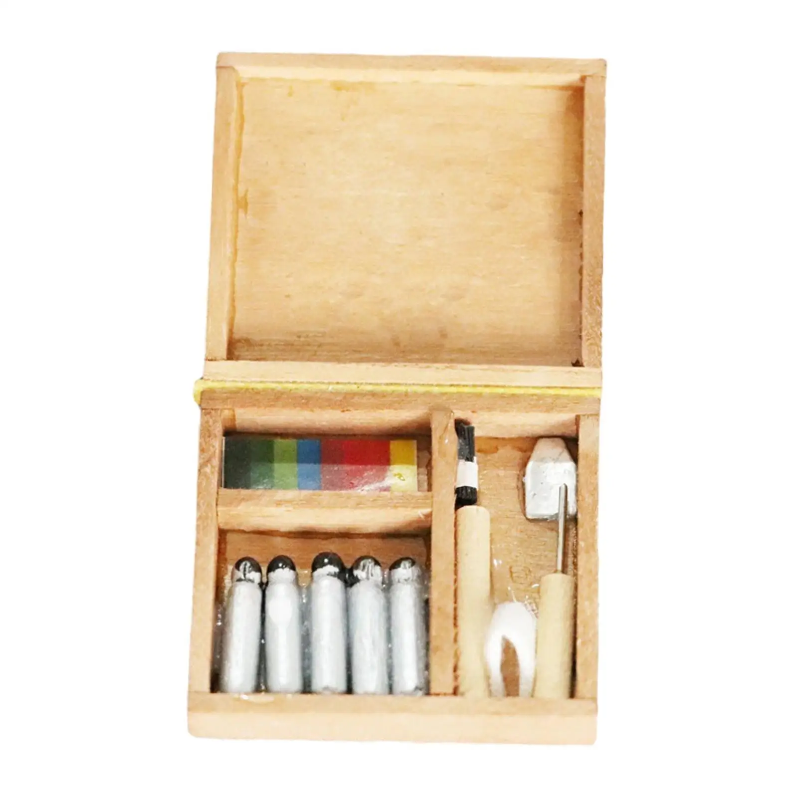 1: 12 Scale Dollhouse Mini Paint Box Brushes Painting Tool Set for Decor