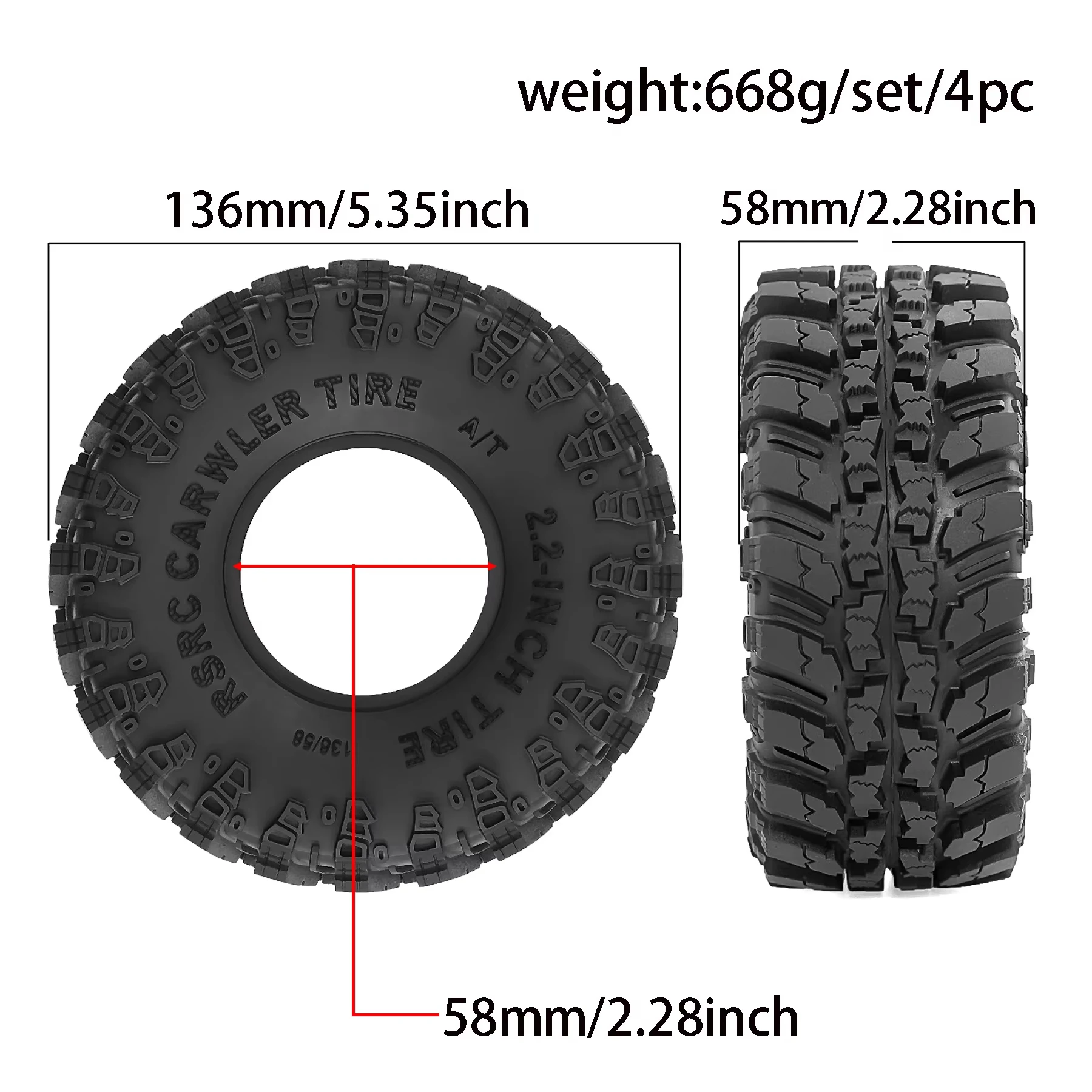 4Pcs 2.2 Inch Rubber Tires Wheel Tyres for 1/10 RC Crawler Car Axial SCX10 90046 AXI03007 Traxxas Redcat Gen8 Upgrade Parts