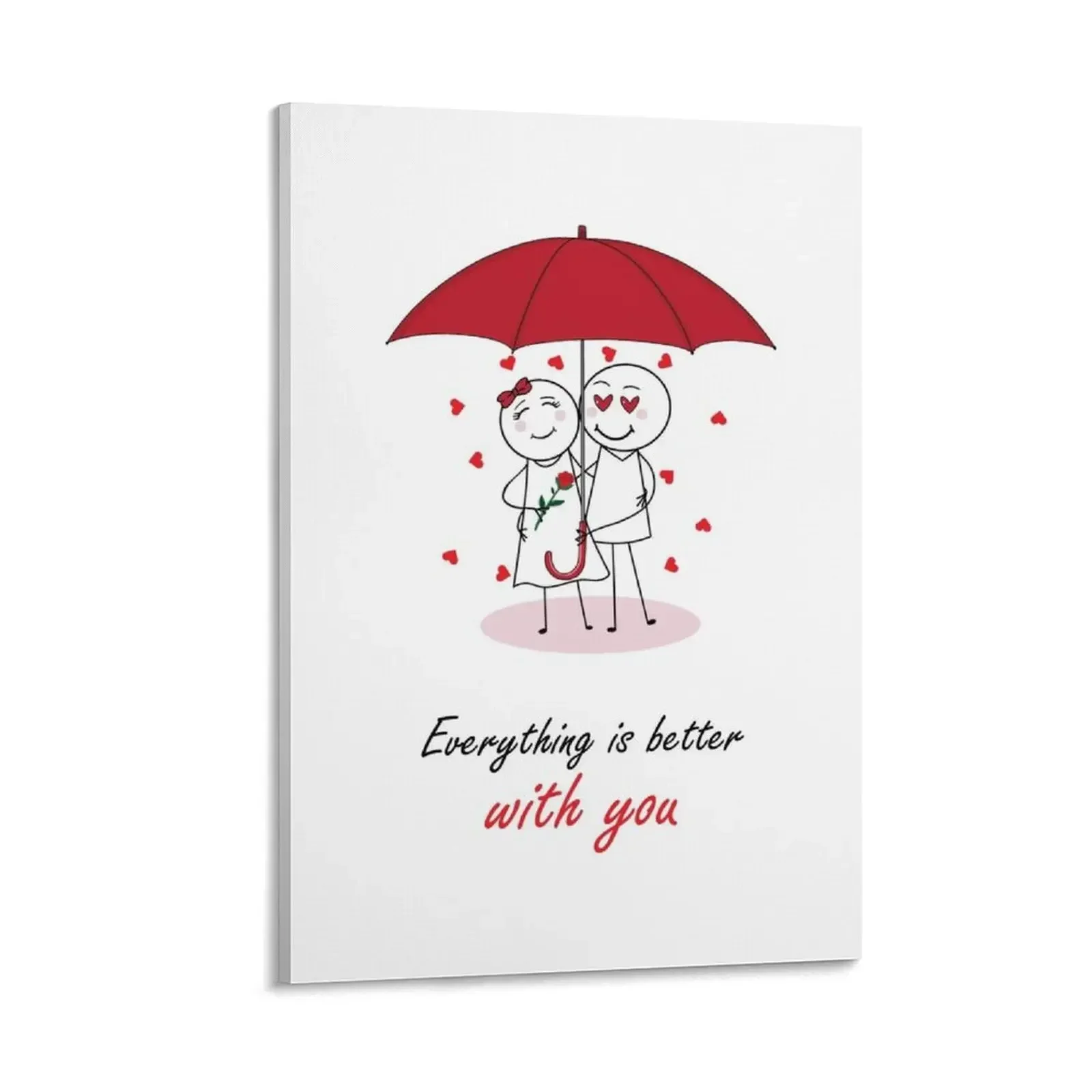 

Valentines Day Romantic couple art design drawing under umbrella, boyfriend and girlfriend, funny, heart, gift i Canvas Painting