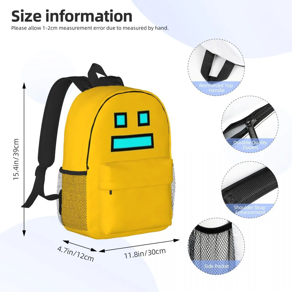 Mochila impermeável Geometry Dash de 15 polegadas – Bolsa de viagem leve com vários bolsos para organização