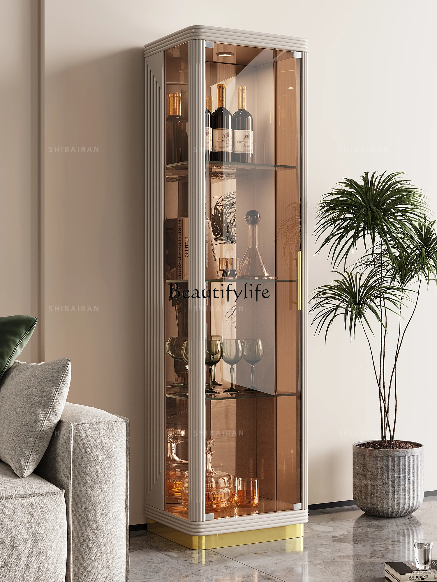 

Living Room Light Luxury Cream Style Wine Cabinet Glass Small Apartment Storage Cabinet Wall Home