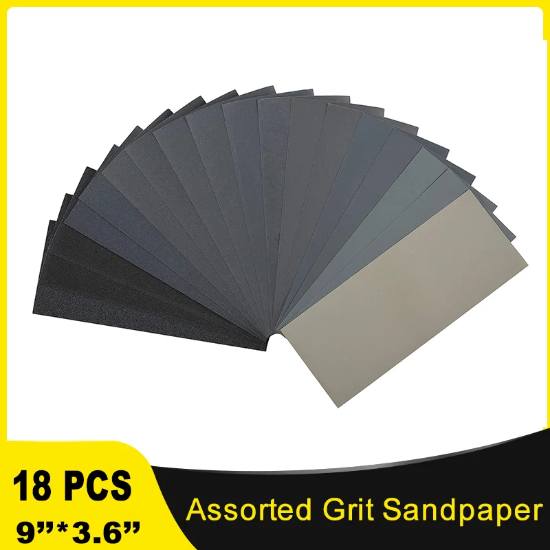 18Pcs Sandpaper Assorted Grit 9''*3'' Assortment Sand Paper for Metal Wood Automotive Sanding sheets Furniture Sanding Fine Grit