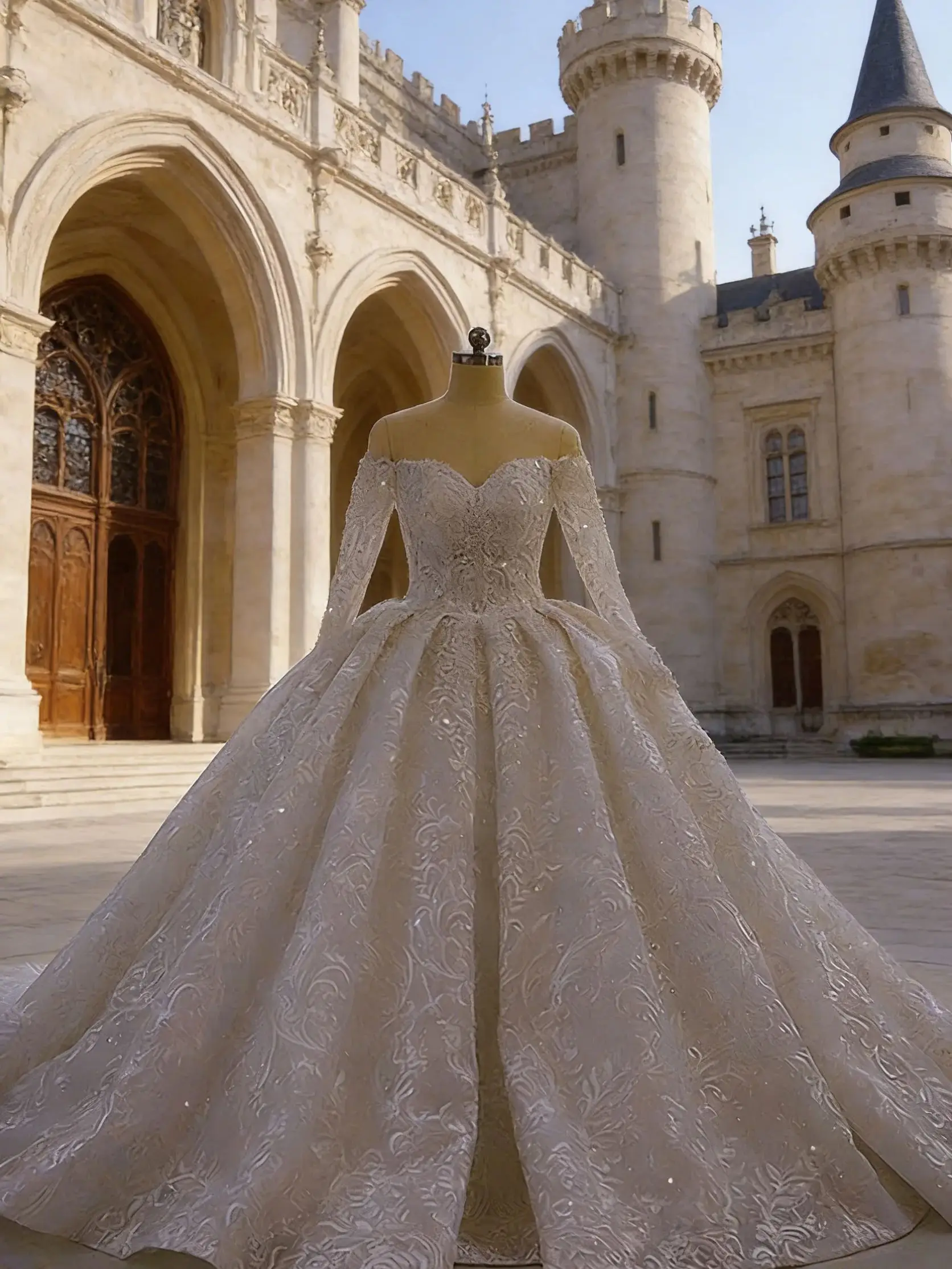 Luxurious 3D Lace Sweetheart Long Sleeve Ball Gown Wedding Dress for Formal Wedding Ceremony