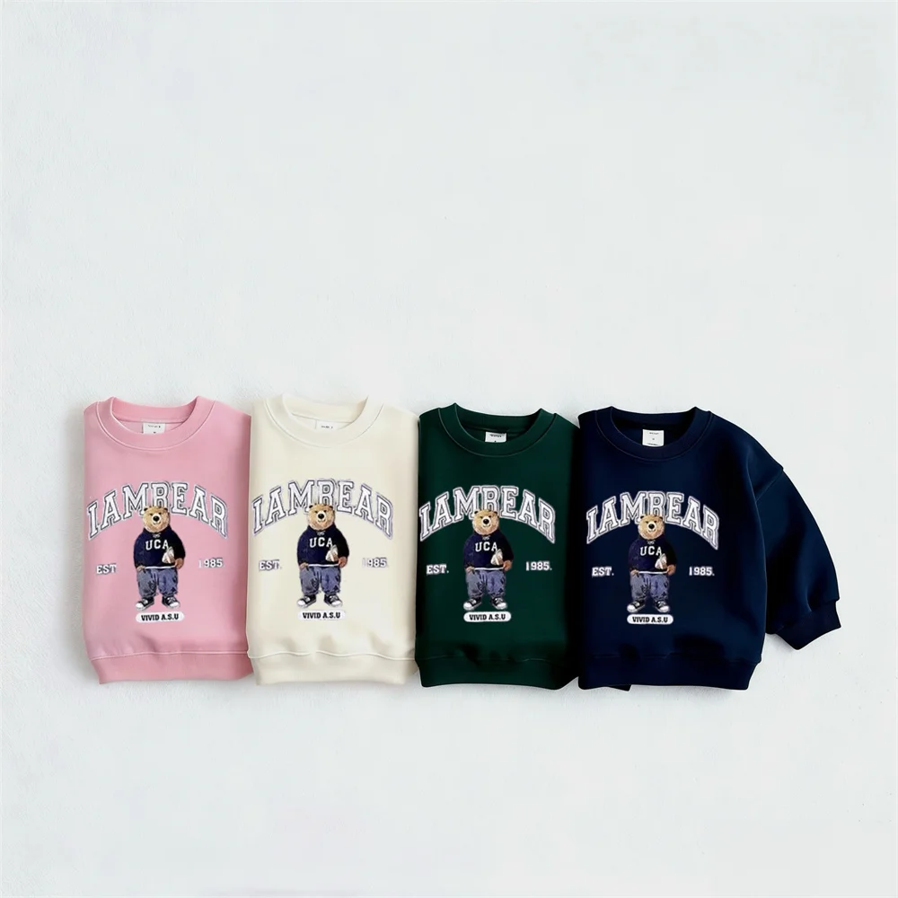 Cartoon Sweatshirts For Baby Boys Girls Cute Little Bear Tops Long Sleeve Pullovers Casual Sports Fashion Korean Version Clothes