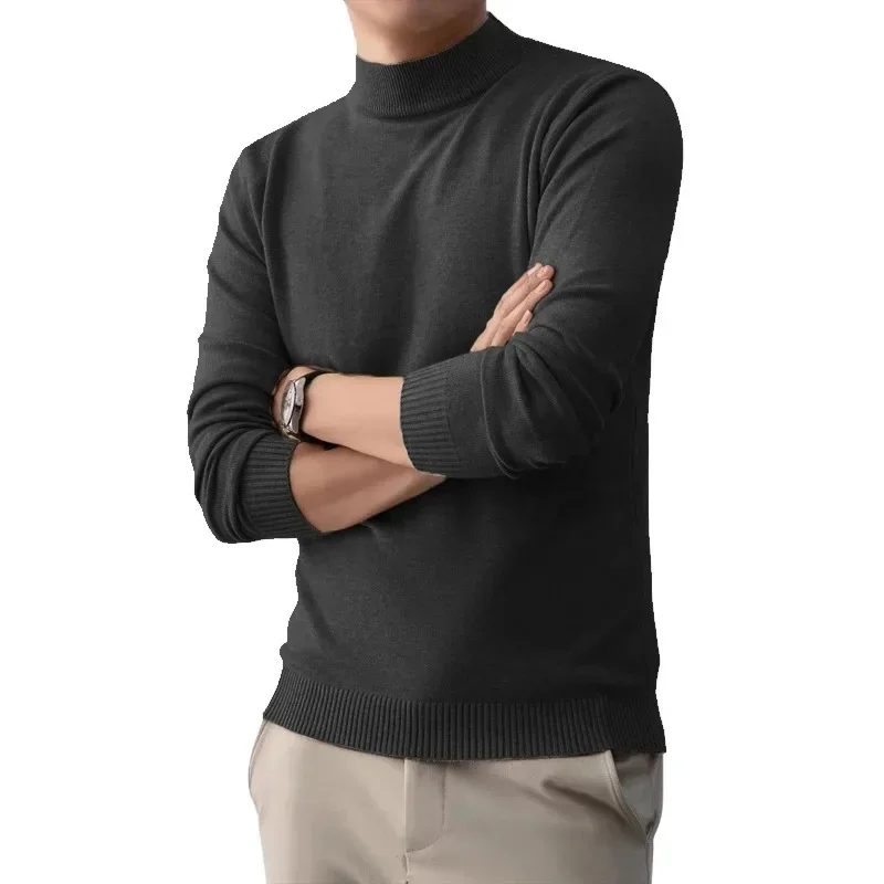 

Men's Basic Style Sweater Solid Color Slim Fit Mock Neck Casual High Elastic Knitted Pullovers Classic Soft Warm Knitwear