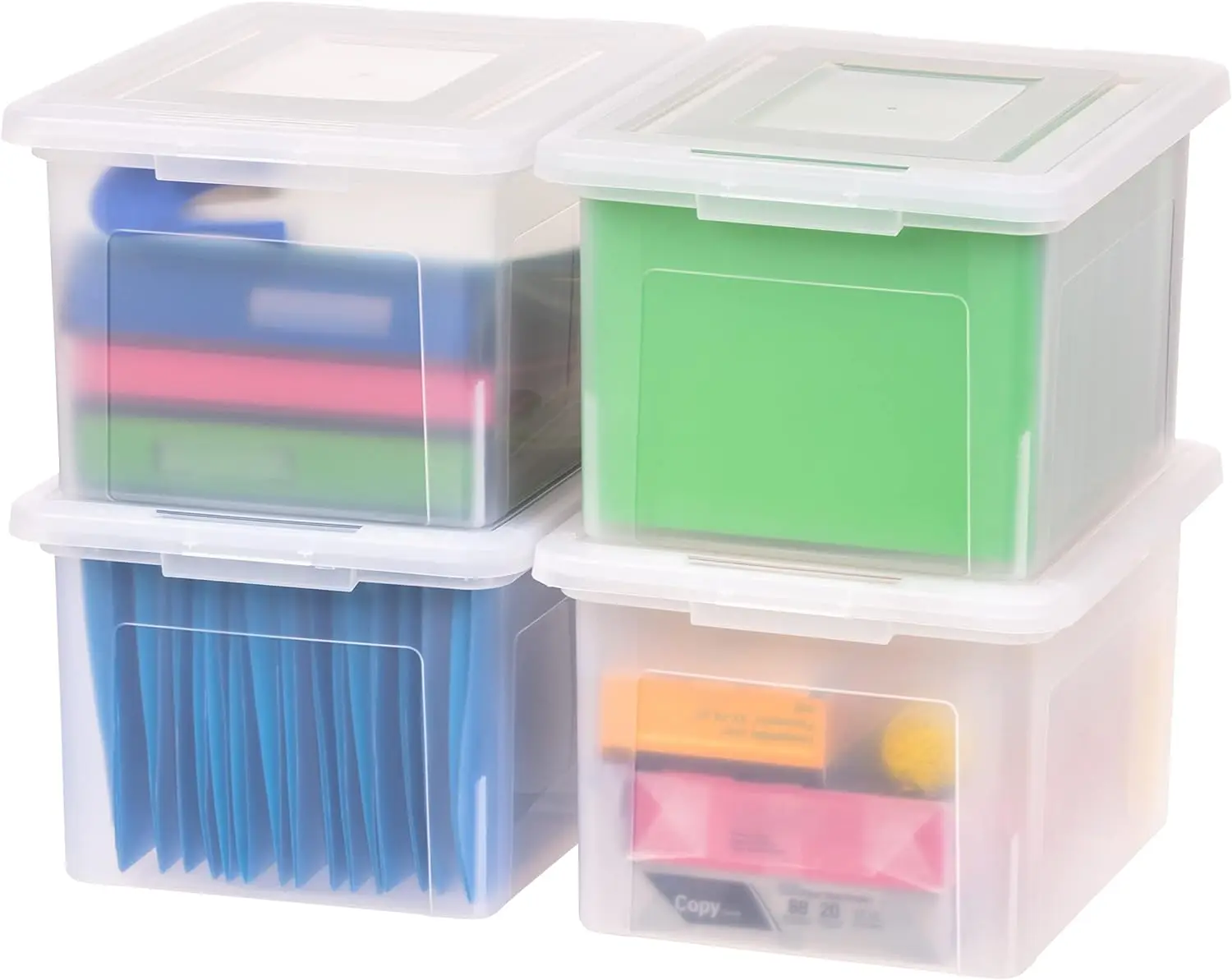 IRIS USA Organizer per File in plastica con coperchio a scatto durevole e guide per File, lettere e dimensioni legali, nidificabili e impilabili