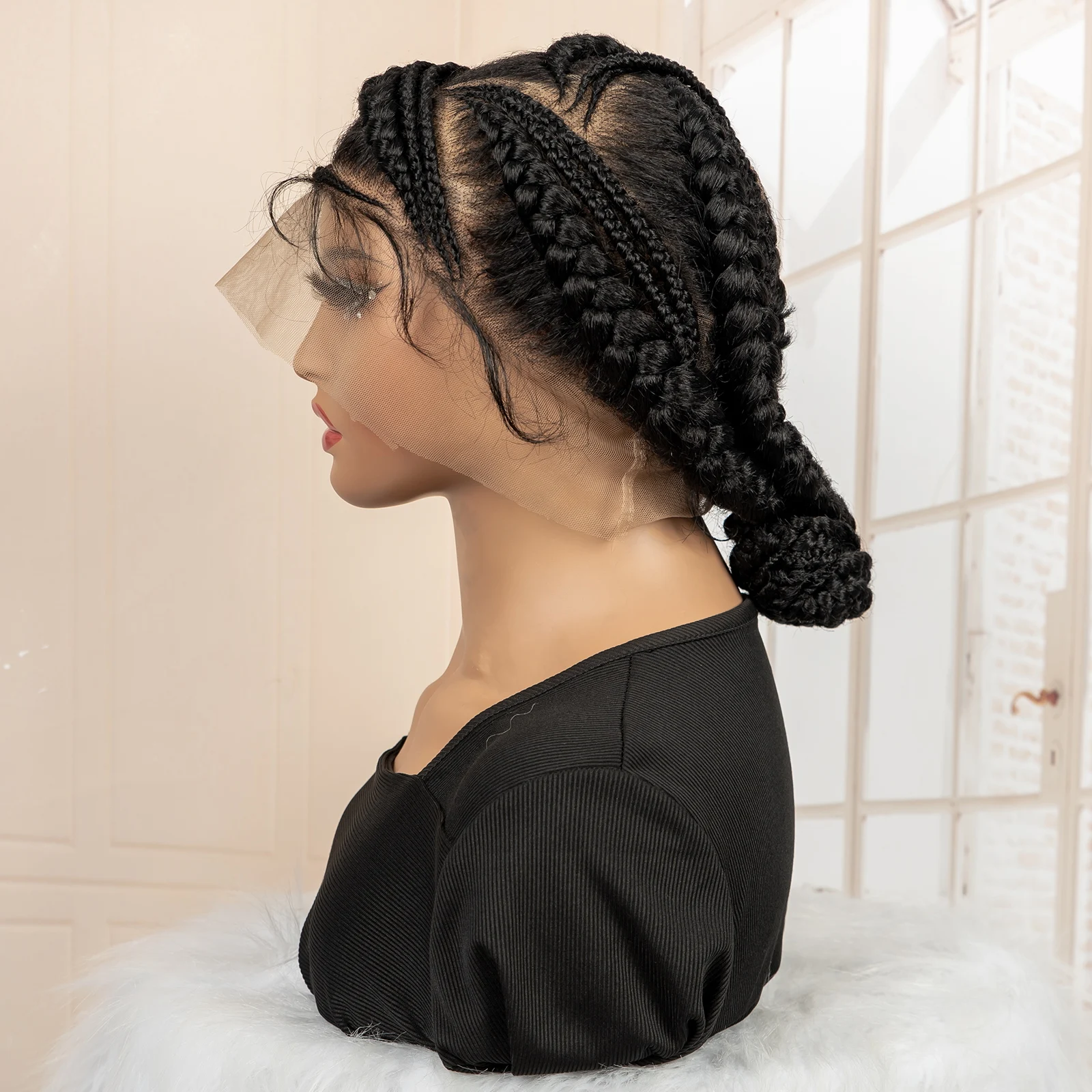 Nuovo Arrivo Afro Bantu Parrucche Intrecciate Sintetico Pieno Del Merletto Cornrow Box Intrecciate Parrucche Naturali Fatti A Mano Trecce Parrucca per Le Donne Nere