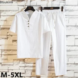 Survêtement à Manches Courtes et Pantalon Long pour Homme, Ensemble de Vêtements Streetwear Décontractés, avec Cordon de Serrage, pour Document Solide, Nouvelle Collection Été 2024