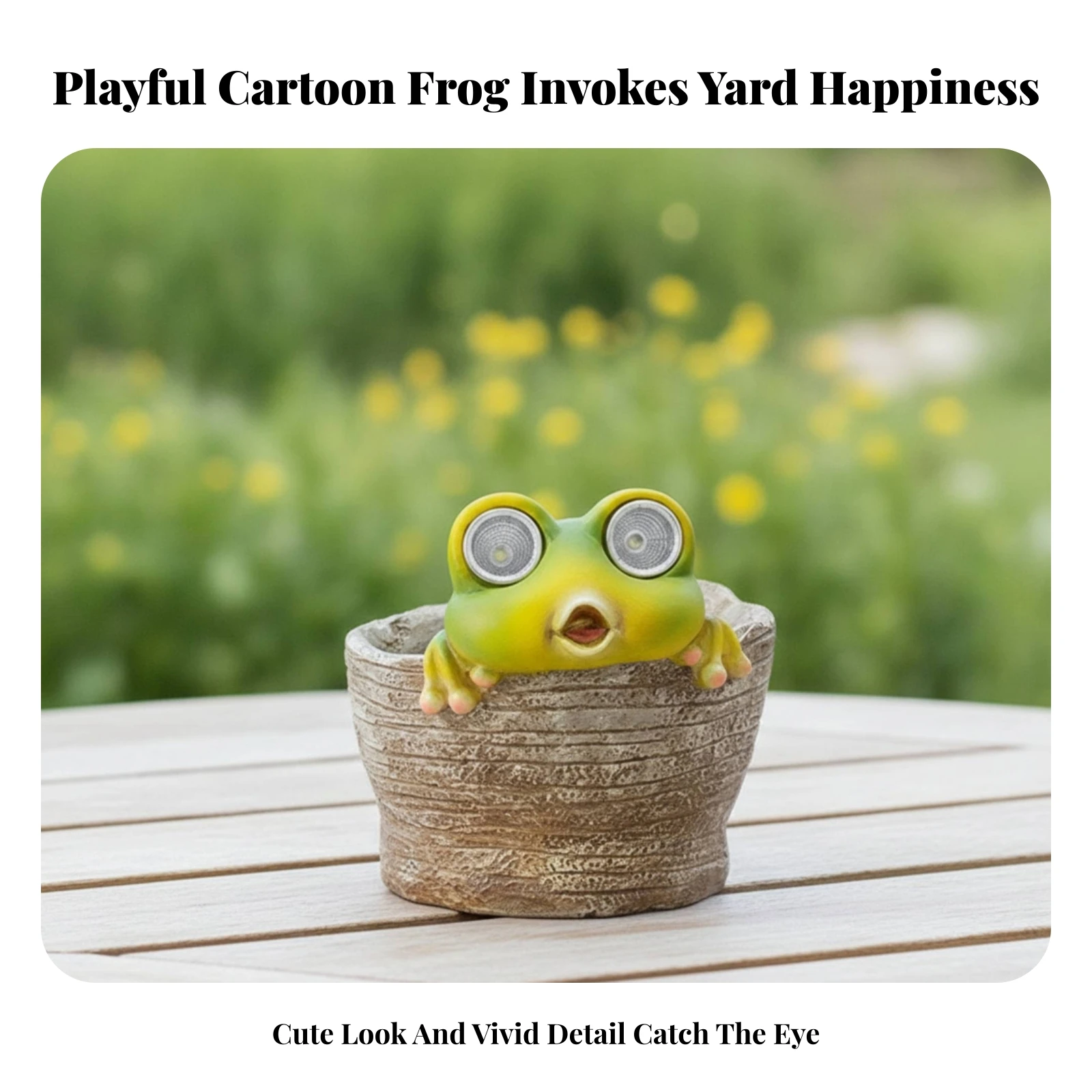 Solar Frog Statue Night Light Garden Resin Planter Ornament Frog Figurine Decorative Display for Home or Yard Use