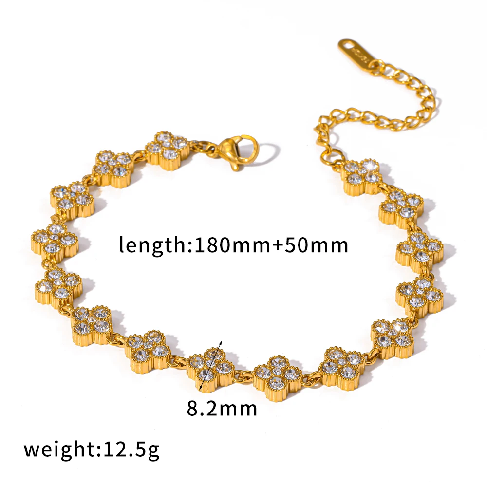 Exquisites Funkelndes Zirkon-Edelstahl-Armband für Damen 18K Vergoldeter Charm Wasserdichtes Schmuck-Geschenk – Detail 6