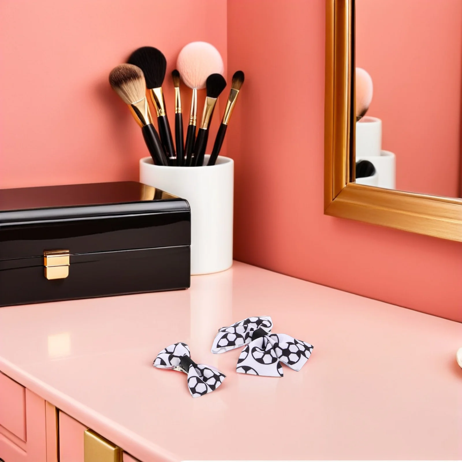 

12Pcs Football Hair Bows for Girls Black White Soccer-Themed Hair Accessories Lightweight Non-Irritating Clip Bows for All-Day