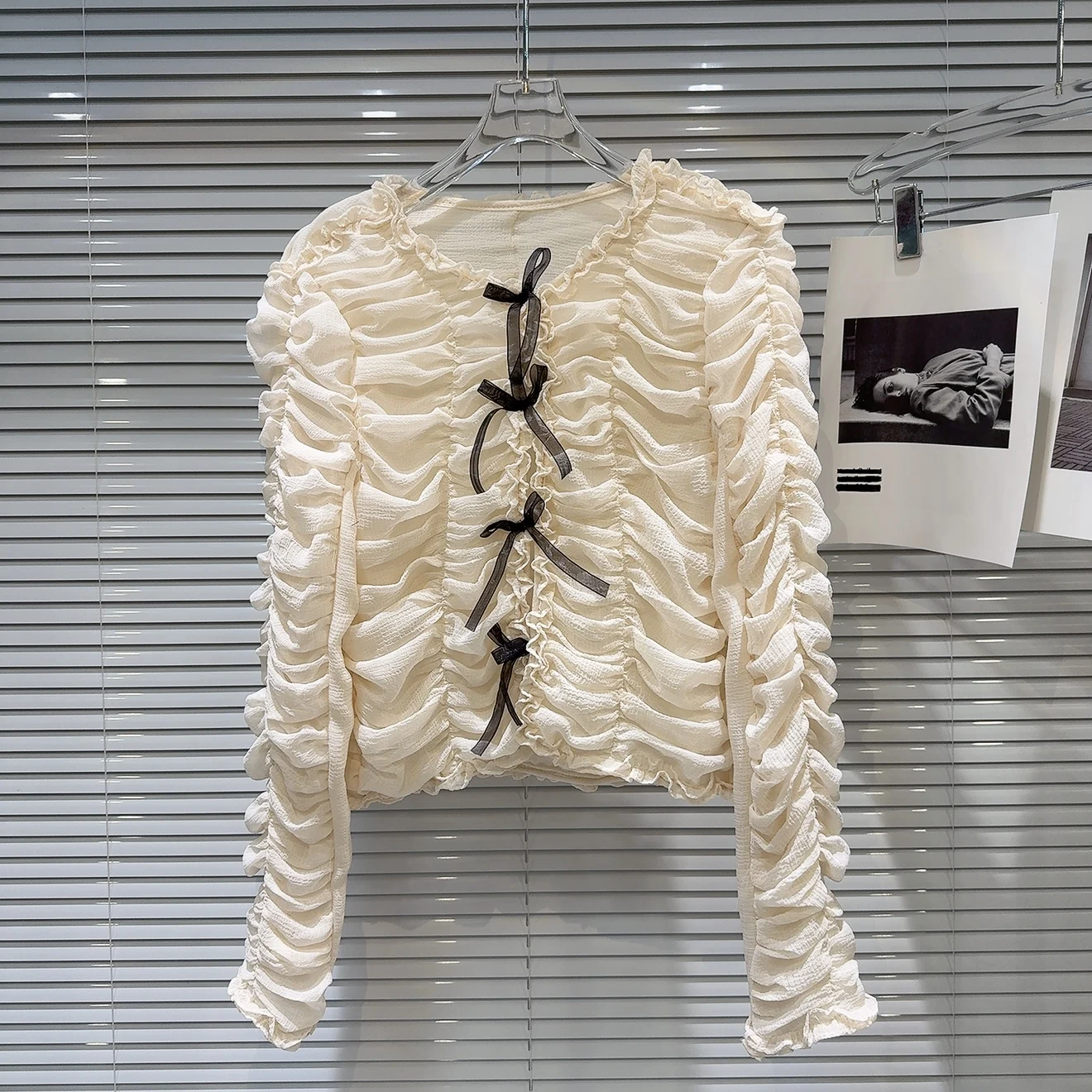 

Sweet Ele Knot Tie Design Me Top ort Outerwear Spring 2025 New Sle Small Fraance Sle Slim Fit Long Sl...