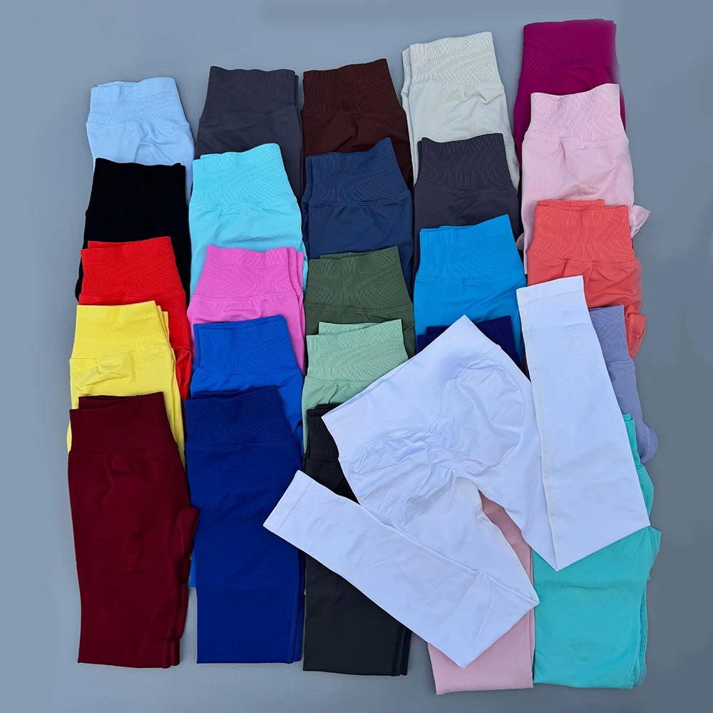 무봉제 여성용 솔리드 웨이스트 요가 팬츠 섹시 타이트 스포츠 팬츠 피트니스 삼중 웨이스트 운동 요가 힙업