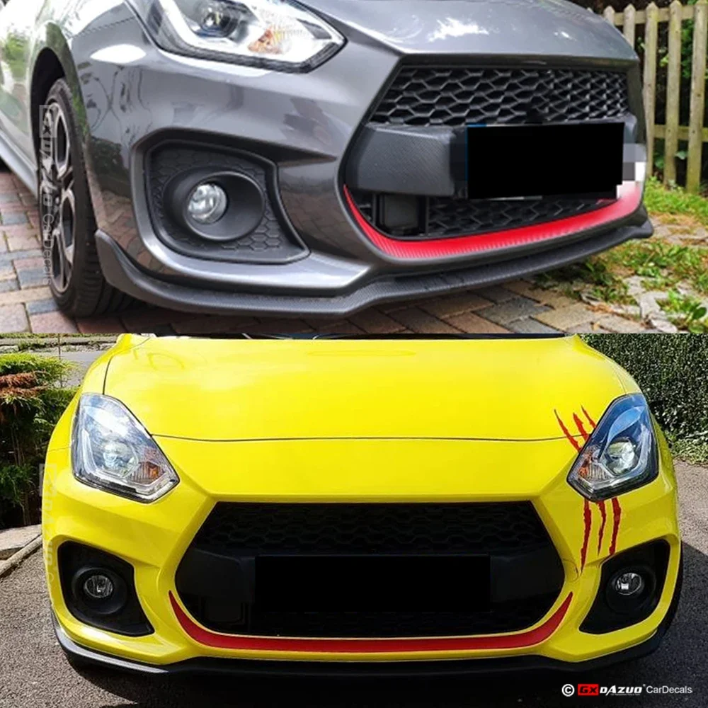 For Suzuki Swift Sport Carbon Black Front Lip Stripes Decor Grille Auto Racing Styling Vinyl Decal Body DIY Wrap Car Accessories