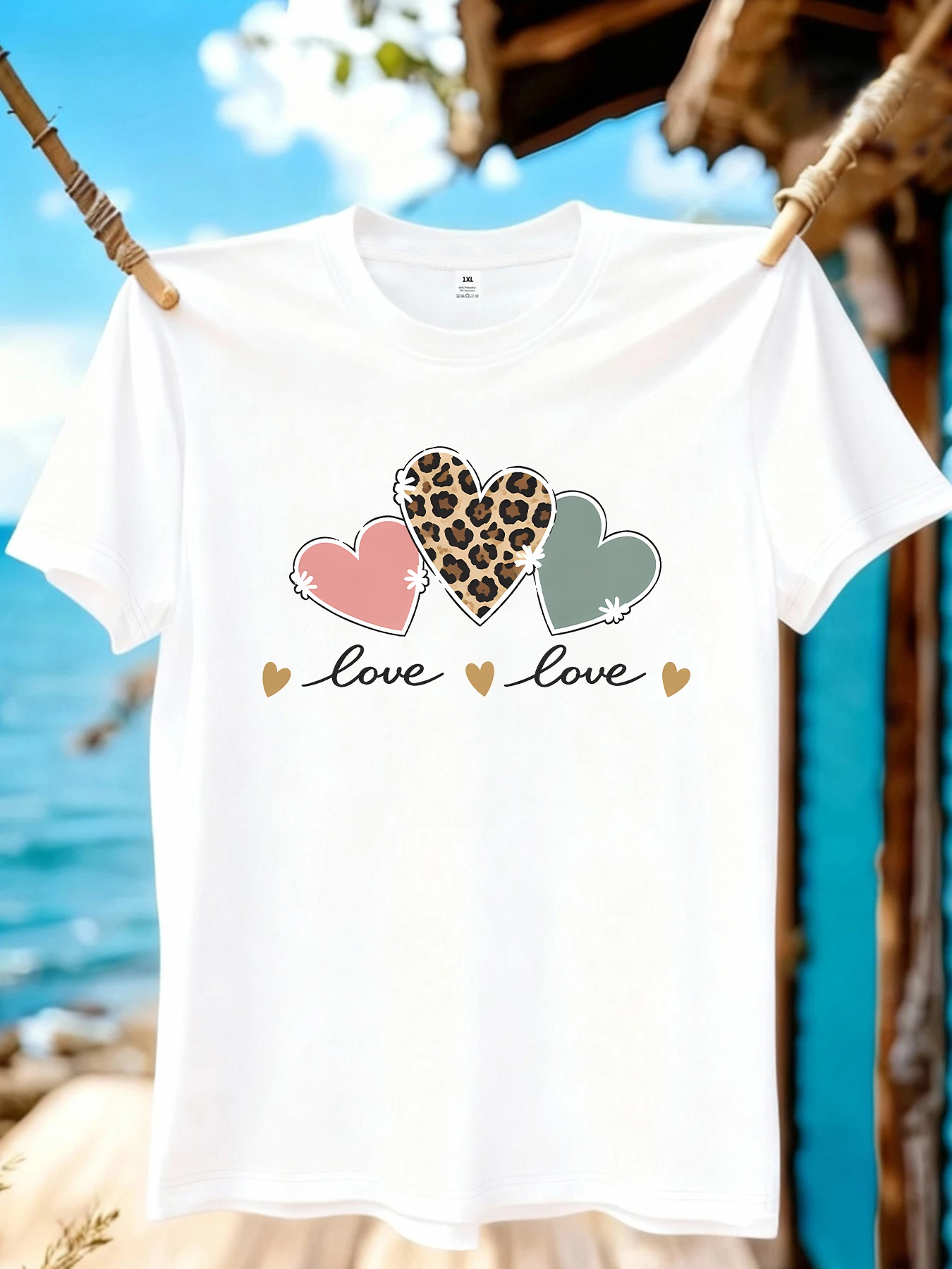 

【WZM109104】Женская футболка больших размеров с принтом Love, с круглым вырезом, летняя, повседневная, с короткими рукавами, в уличном стиле, универсальная, больших размеров.