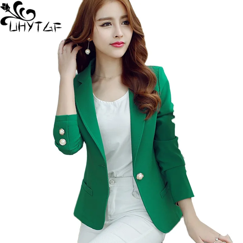 UHYTGF Single Button Blazer Coat Woman New Long Sleeved Casual Spring Autumn Jacket Female Korean Slim Suit Outewear Ladies 2541