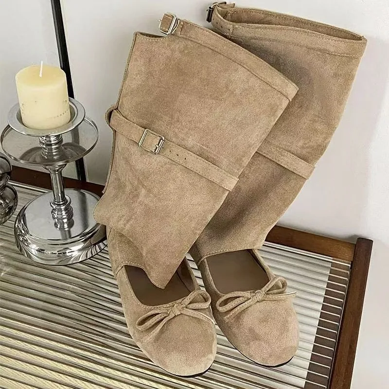 

2025 Spring/Summer New Round Head Flat Shoes Fashion Stacking Boots Loose Women's Medium and Long Boots