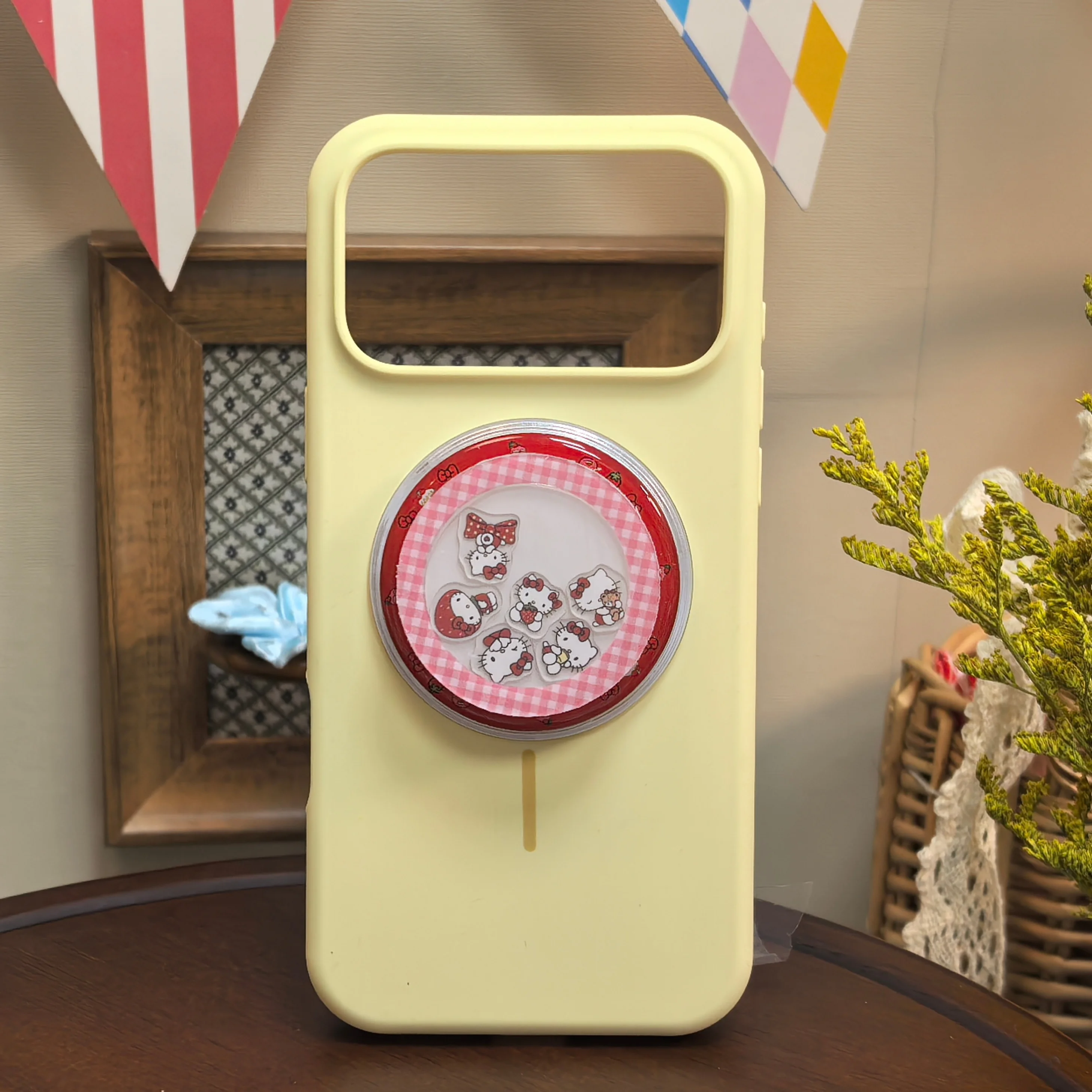 Fashion INS Kawaii Hello Kitty Quicksand Phone Ring Holder for Magafe Phone Universal Foldable Desktop Bracket for Samsung Flip8 view 2