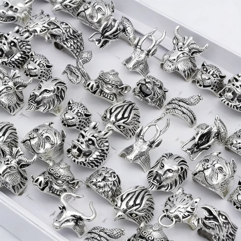 10/20/Pcs/Lot Fashion Punk Animal Alloy Rings Men Women Cool Cheetah Tiger Mixed Style Daily Party Gifts Jewelry Random