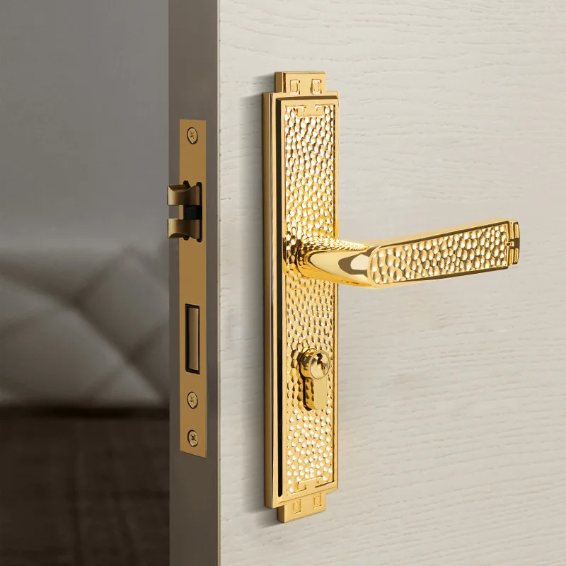 New Pure Copper European Style Golden Indoor Door Lock Light Luxury Bedroom Solid Wood Door Lock All Copper Mute Handle Lock Set