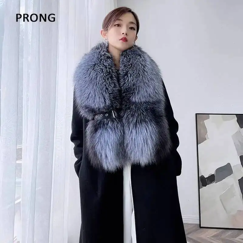 

Luxury Fur Scarf Shawls For Women Winter Real Fox Fur Collar Large Size Belt Buckle Neck Warmer Fur Scarves Femal Shawl Wraps
