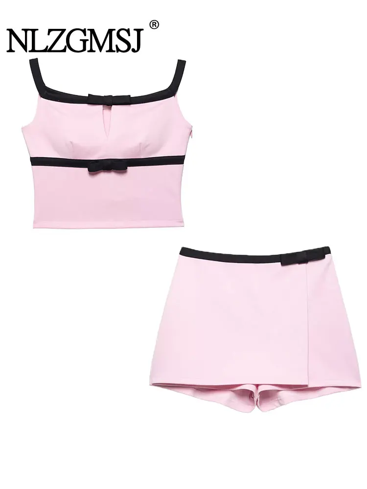 

2023 летние сексуальные женские комплекты из 2 предметов, комплекты с шортами с украшением в виде банта, модные комплекты с коротким топом без рукавов с вырезами Y2K