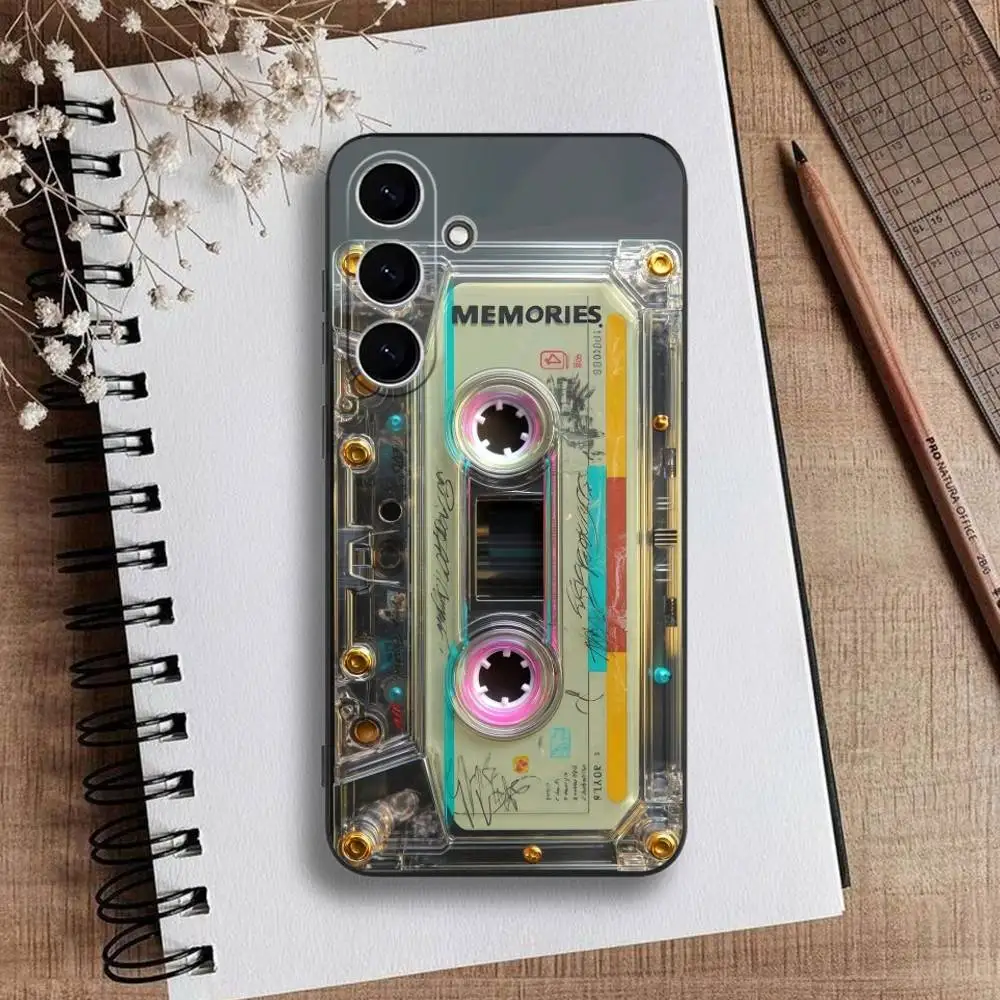 Magnetische Radio Tape Cassette Telefoon Case Voor Samsung Galaxy A73,A72,A71,A70,A53,A52,A51, zachte Zwarte Shell