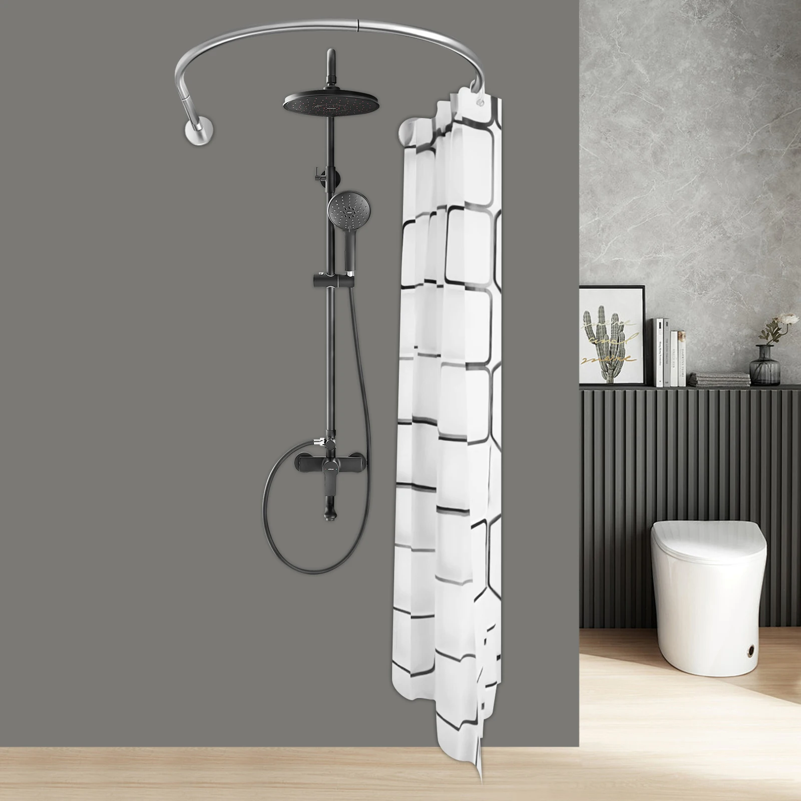 

Карниз для душа из нержавеющей стали, регулируемая длина 0,9-1,3 м, U-образный дизайн для ванной комнаты/балкона