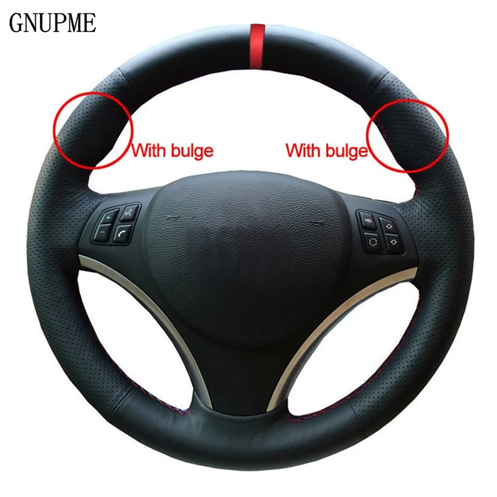 Car Steering Wheel Cover Hand-stitched Black Artificial Leather Red Marker For BMW E90 320i 325i 330i 335i E87 120i 130i 120d