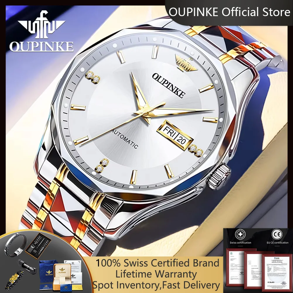 

OUPINKE 3295, роскошные автоматические мужские часы с календарем, водонепроницаемые светящиеся деловые мужские часы, оригинальные механические часы для мужчин