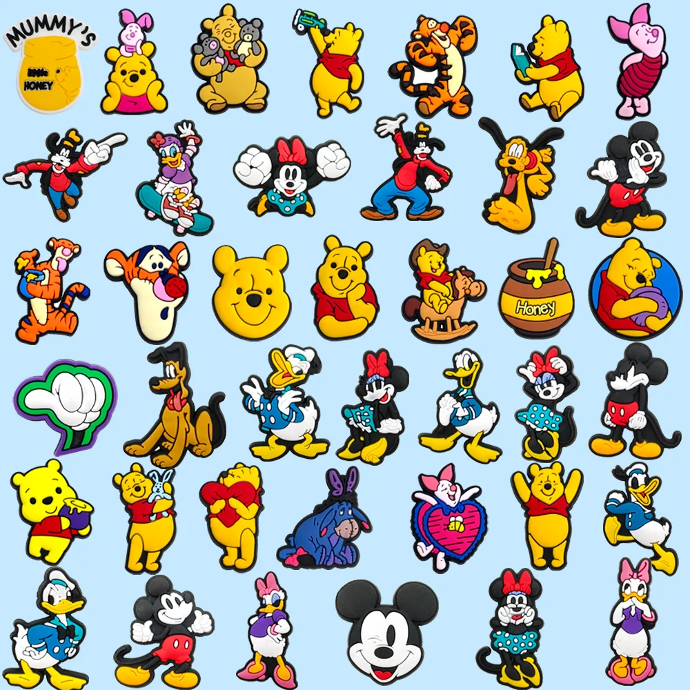 

20-40Pcs/Set Winnie the Pooh Mickey and Minne Shoe Charms DIY Shoe Buckle Accessories PVC Shoe Decorations Girl Kids Gifts