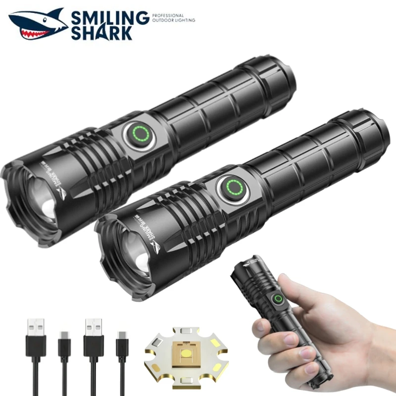 Smiling Shark SD7163 LED Rechargeable Flashlight, M60 Zoomable Torchlight,Aluminum Alloy, for Outdoor Camping, Hiking