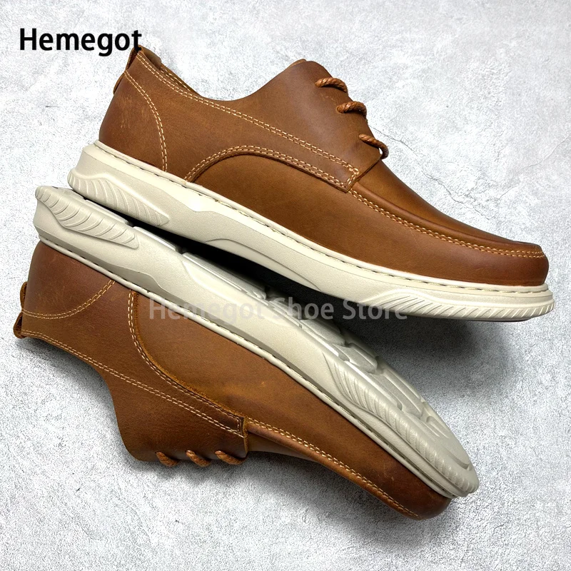 Breathable Cowhide Casual Shoes Men\'s Lace-Up Thick Soled Soft Leather Casual Leather Shoes British Style Handmade Retro Shoes