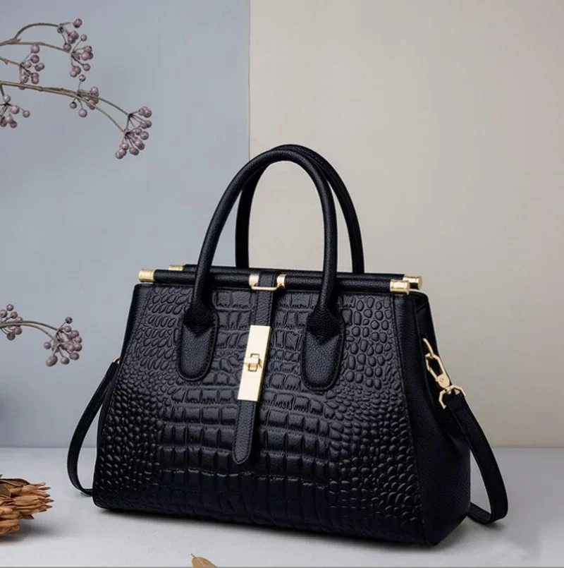 Genuine leather women's Alligator Print Handbag stylish zipper two-hand handle handbag - perfect for work and office use