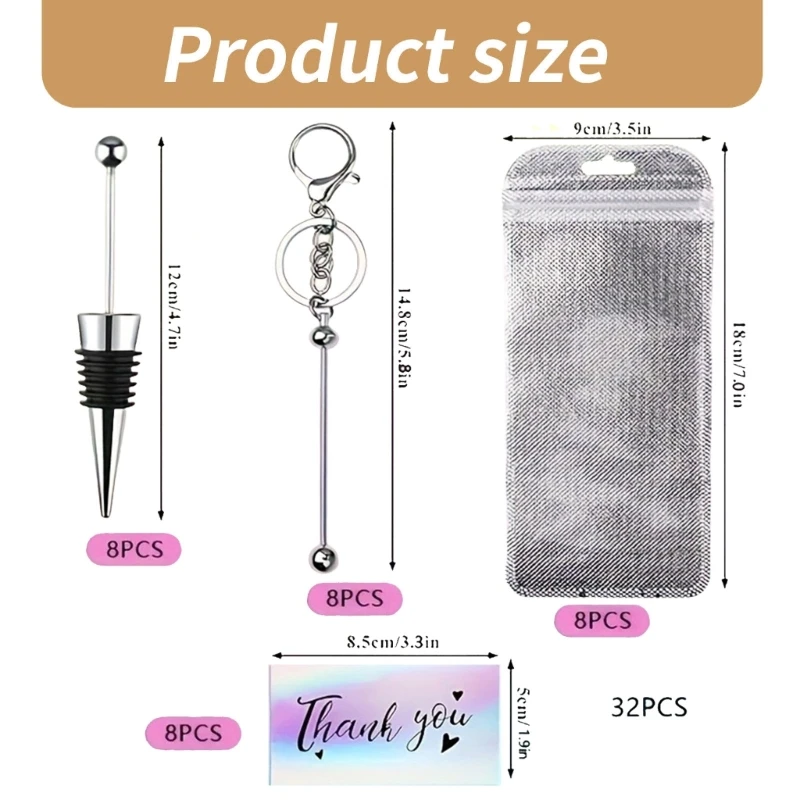 32pcs Beadable Keychain Stylish Bead Keychain Project Pack Including Beads ,Stoppers, Bags for Crafters image 6