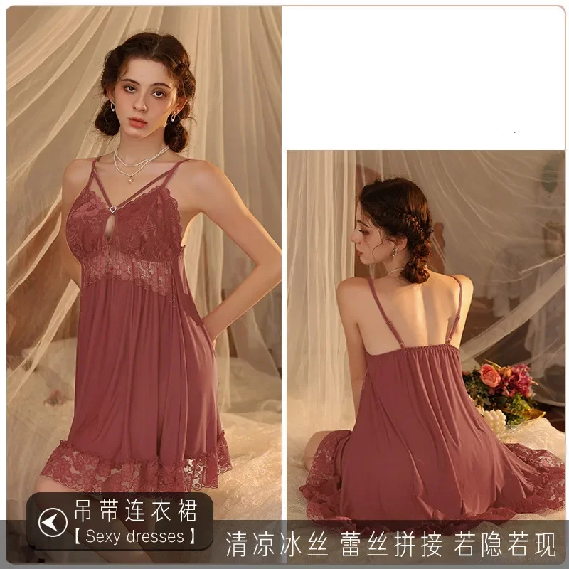 ثوب نوم نسائي صيفي مزين بالدانتيل - ملابس داخلية رفيعة ومريحة ومثيرة، الأكثر مبيعًا للتجارة الخارجية #3