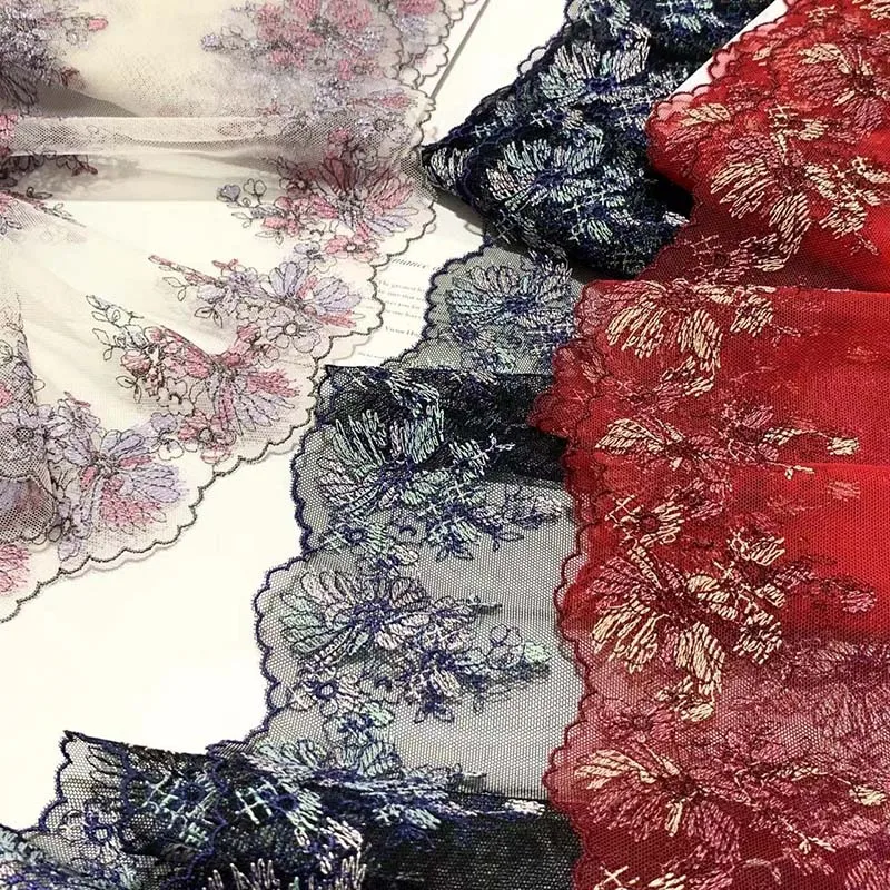 

15Yards Floral Embroidered Lace Trims Skirt Hem For Clothing Accessories Dress Sewing Applique Costume Lingerie 19cm Wide