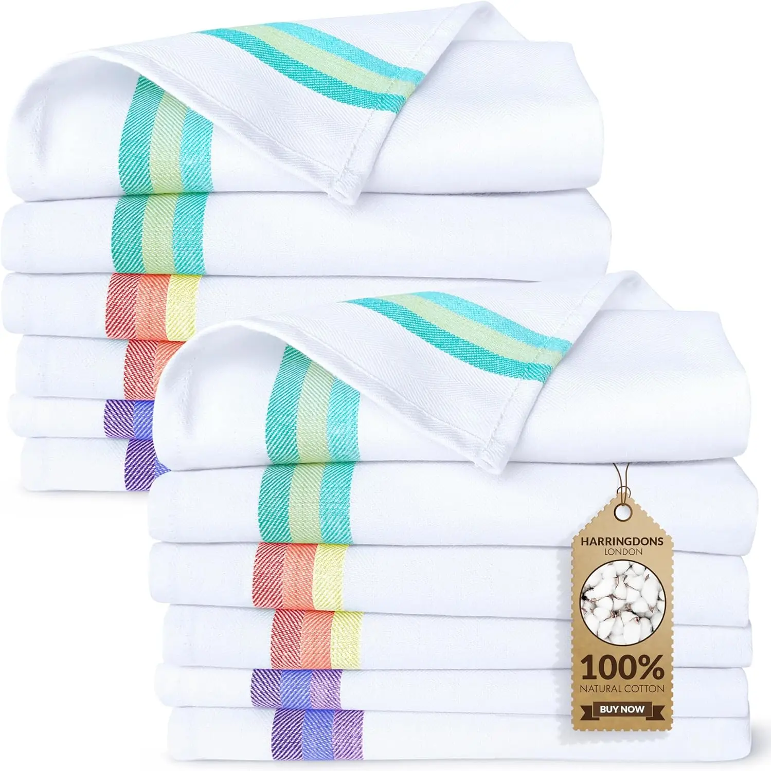 

100% Cotton Kitchen Dish Towels, Lint-Resistant & Ultra Absorbent, 28”x20”, 12 Pack in Assorted Colors with Hanging Loops