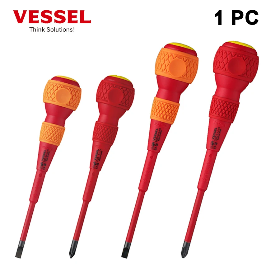 VESSEL BALL GRIP Insulated Screwdriver made in Japan 1000V Insulating Electrician Tools 200 Series