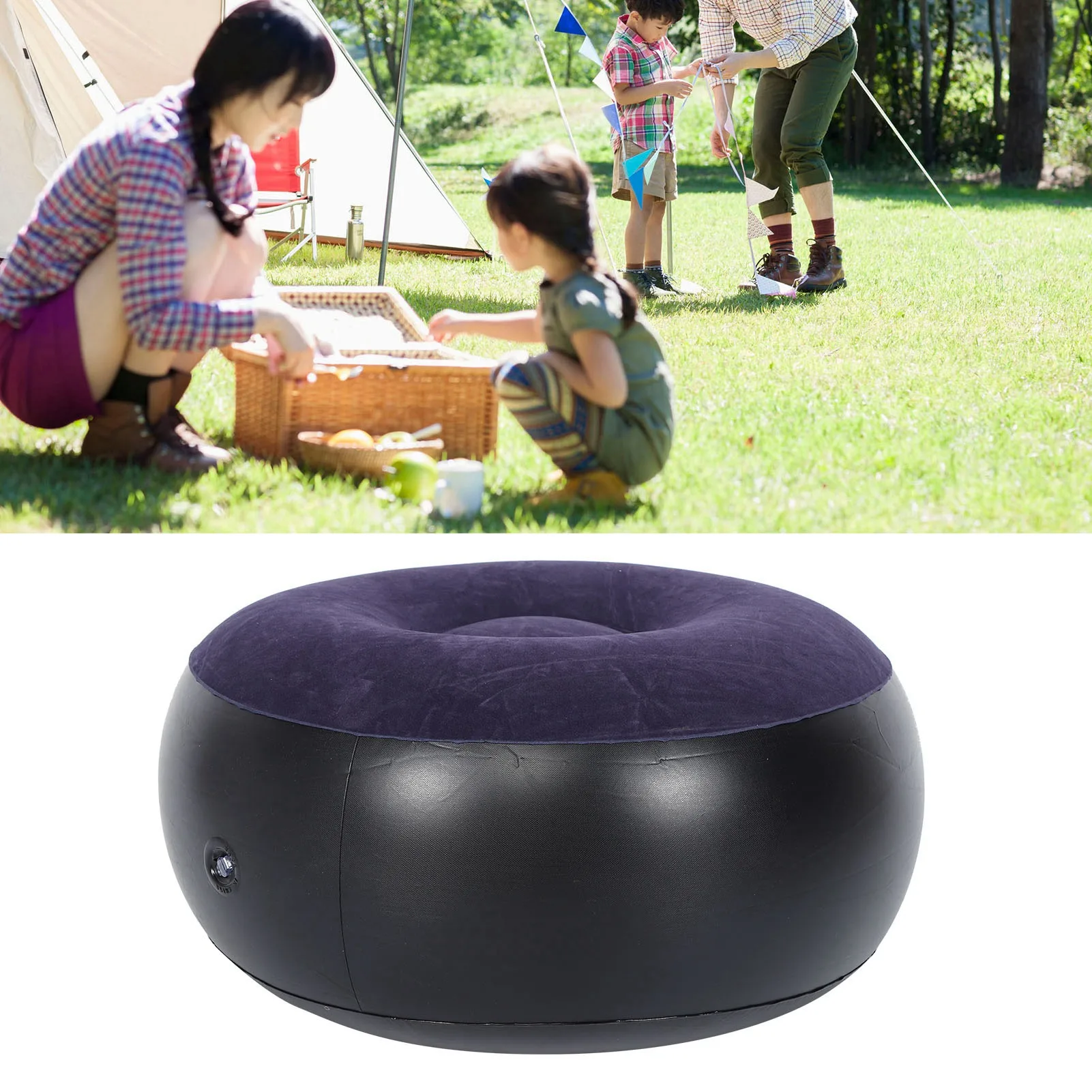 Portable Outdoor Camping Chair Inflatable Flocking Stool Footrest for Home Office Travel