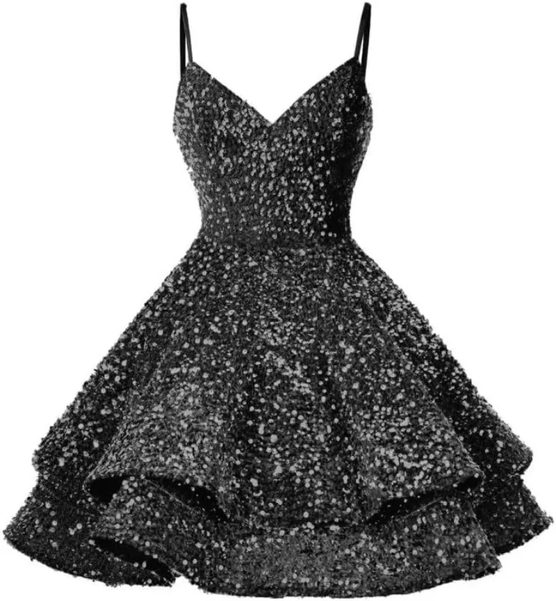 Customized Sexy V Neck Short Homecoming Dresses Sparkly Sequined Suspenders Strapless Cocktail Dress Cascading Ruffle Vestidos D