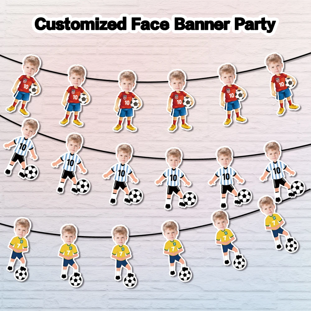 Individuell gestaltetes Fotobanner mit Fußballspieler-Motiv, perfekt für Fußball-Geburtstagsfeiern, Partyzubehör. – Detail 1