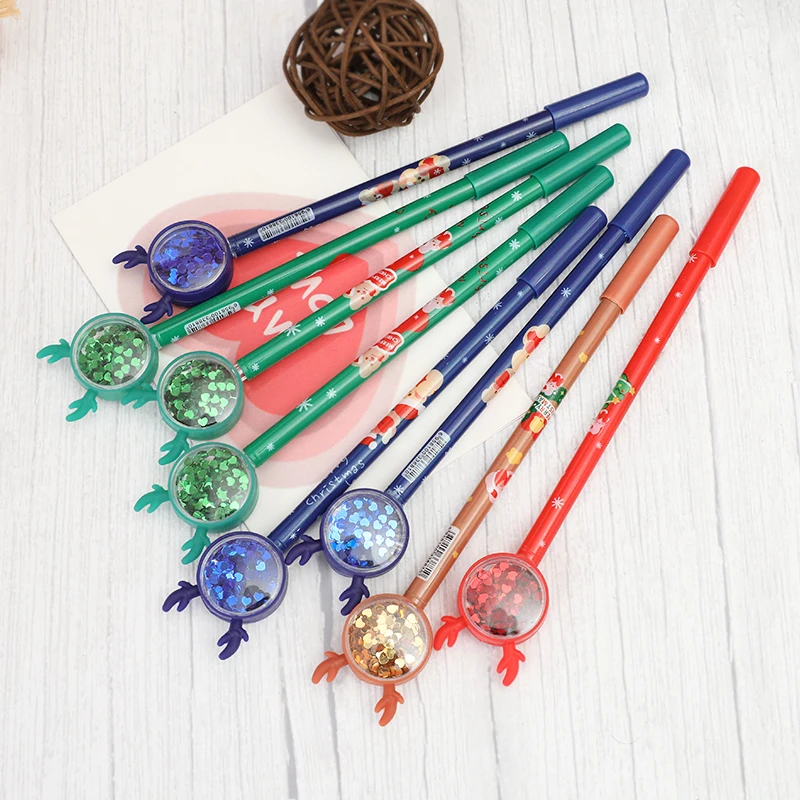 

5Pcs Gift Writing Pen Cartoon Reindeer Antler Glitter Sequins Signing Gel Pens Christmas Stationary School Office Prize Supplies