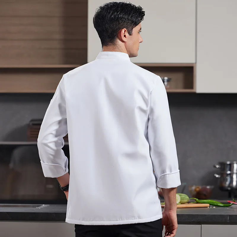 Professional Long Sleeve Chef Coat Men Single Row Kitchen Jacket for Restaurant Waiter Uniform Bakery