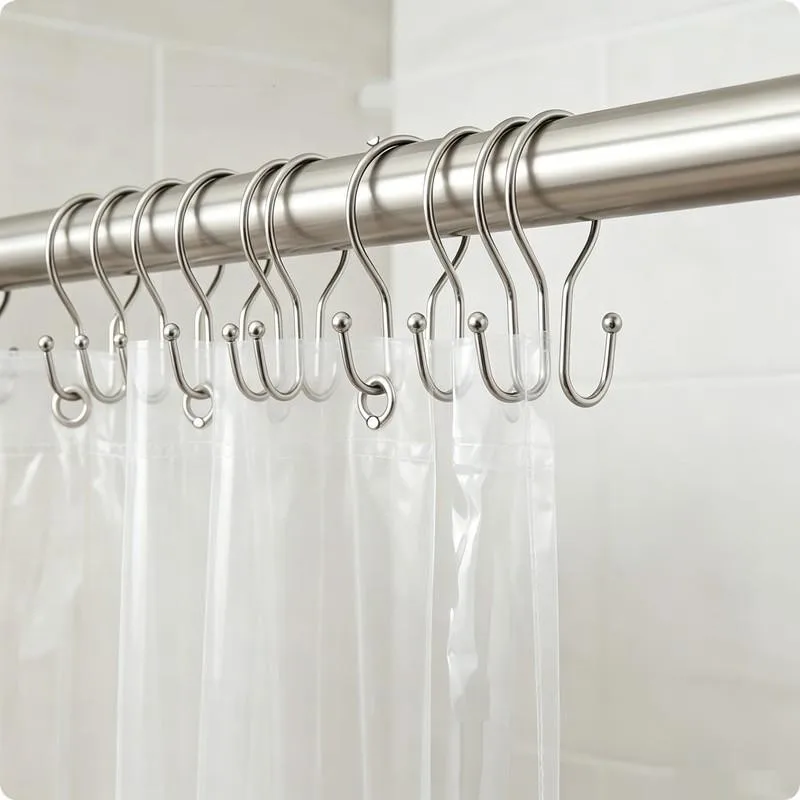 Silver Double Ear Shower Curtain Rings 11 pcs, Smooth Sliding Iron, Easy to Install on Bathroom Shower Rods