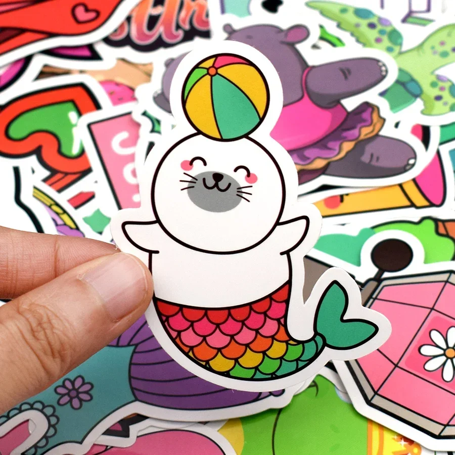 50 PCS 핑크 소녀 귀여운 스티커 유행 Kawaii 여름 해변 스티커 가방 모토 자동차 노트북 기타 자전거 선물 어린이를위한 장난감