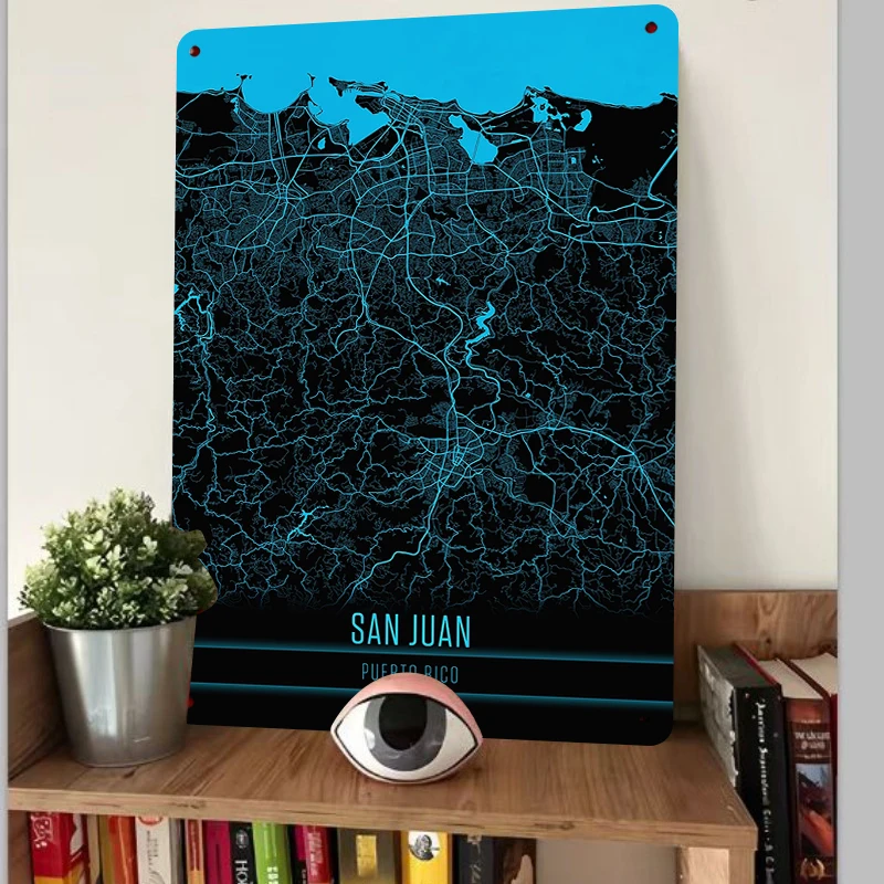 San Juan Puerto Rico City Map Metal Wall Art Modern Home Decor Unique Travel Souvenir Office Decoration
