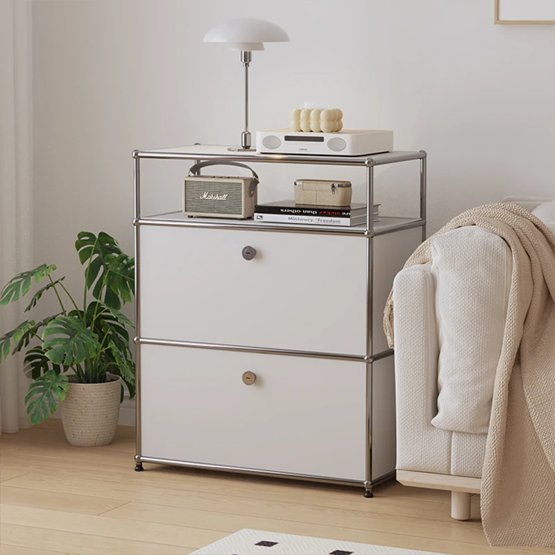 صندوق تخزين وحدة من الفولاذ المقاوم للصدأ، خزانة تخزين بسيطة وحديثة لغرفة المعيشة والمنزل